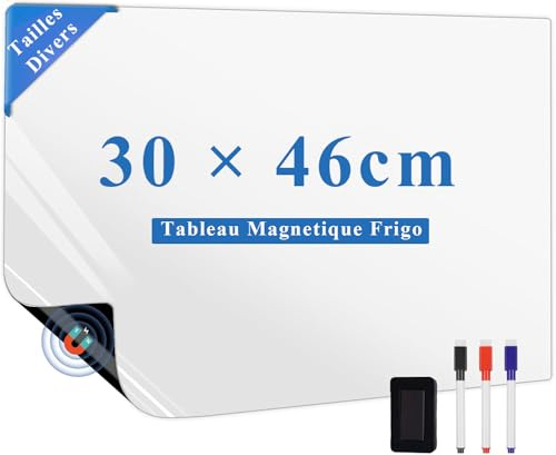 LYZZXI Magnetisk whiteboard 30 x 46 cm, DIY-magnettavla kylskåp inklusive Magnetfolie vit avtorkbar, Markör, svamp och Magneter, för Skola, Kontor och Hem