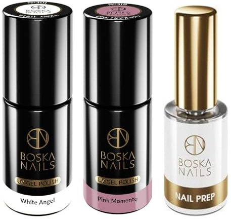 Set de esmaltes semipermanentes Boska Nails White Angel nº 301 y Pink Momento nº 318 con Nail Prep Dehydrator 6 ml – cuidado perfecto de uñas y colores de larga duración para casa y estudio