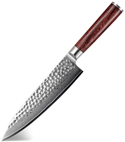 Takumiro Coltello da chef Coltello da cucina giapponese Gyuto in acciaio Damasco inossidabile a 67 strati | Extremely Sharp Professional Kitchen Knife | Durevole Chef Knife (HRC 62, Legno Padouk)