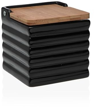 DRW Svart keramisk saltströare med lock 11,5 x 12,2 x 12,2 cm