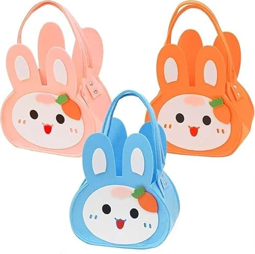 CZAYEFNH 4 Cestini Pasquali in Feltro Colorati, Rosa, Giallo, Blu, Arancione, per Caccia alle Uova di Pasqua e Regali, Facili da Trasportare