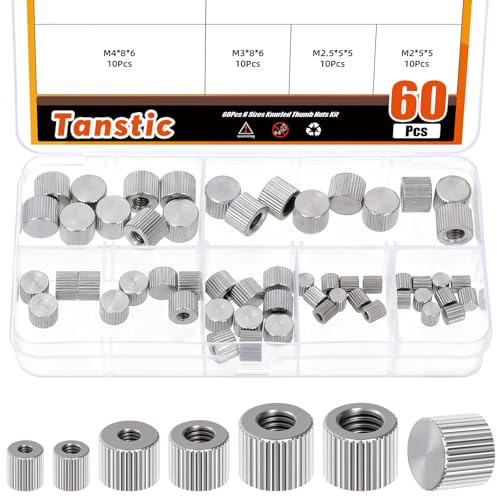 Tanstic 60 stycken M2/2,5/3/4/5/6 rändelmuttrar, 304 platta rändelmuttrar i rostfritt stål, invändig gänga, platta blindhåls-låsmuttrar för 3D-skrivardelar, maskin