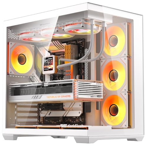 darkFlash C280 E-ATX Full-Tower PC Gaming Case, 7×ARGB Fans Included, 270° Tempered Glass,Reverse Connection Motherboard Compatible, Supports RTX 5090 up to 420mm, 360mm Radiator Support，White