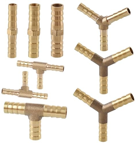 YYMT Juego de 18 conectores de manguera de latón, I/T/Y universal para tubería de aire, tubería de agua, línea de combustible y línea de aceite, conector robusto para mangueras (6 mm/8 mm/10 mm)