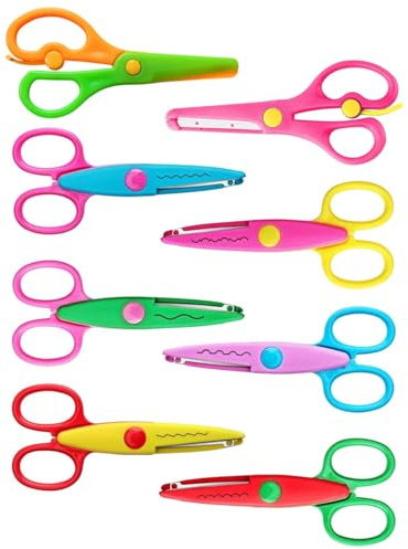 WINXMIN 8 Pezzi forbici per bambini,Forbici di Sicurezza per Bambini - Addestramento Prescolare, Seghettate per Allenamento pre-Scolastico e Insegnamento Artistico