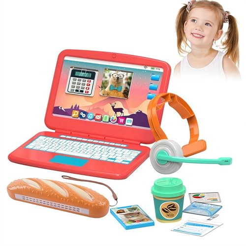 Pretend Play Home Office Set for Kids Ages 3-7, Includes Toy Kids Laptop,Cell Phone,Hamburg Harmonica,Headset & Toddlers Beverage Cup-Pretend Work Simulation Play