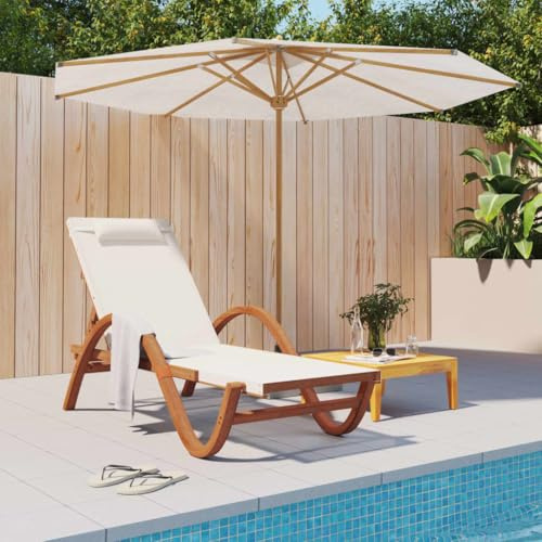 Owoxanthellate White Outdoor Chaise Lounge Chair with Adjustable Armrests, Solid Poplar Wood Frame 76 x 29 x 37 in, Breathable Textilene Sun Lounger for Patio, Garden and Poolside Relaxation