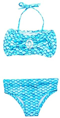 Lito Angels Fille Maillot de Bain 2 Pieces Sirene avec Imprime Ecailles et Detail Bijou, Bikini Ete Plage Piscine Vacances