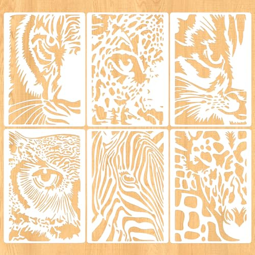 MWOOT 6 Piezas Plantillas de Animales Salvajes para Pintar, Plantilla de Dibujo Reutilizables para Manualidades, Stencil Plantilla Caras de Animales para Pintura Sobre Lienzo Scrapbooking Muebles