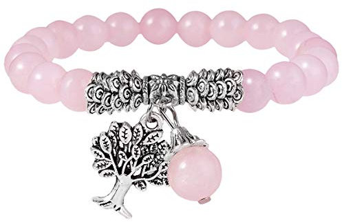 Nupuyai Tree of Life Healing Crystal Bracelet for Women Men, Chakra Stretch 8mm Bead Bracelet for Unisex Rose Quartz
