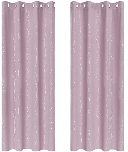 Deconovo Super Soft Dotted Line Foil Printed Thermal Insulated Window Treatment Eyelet Blackout Curtains for Livingroom 52 x 72 Inch Light Pink Two Panels