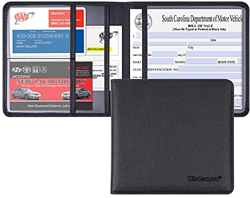 wisdompro Driving Licence Holder Car Registration and Insurance Documents Holder - PU Leather Paperwork Wallet Case Organizer for Vehicle Documents and Cards - Black