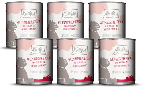 MjAMjAM - nourriture humide premium pour chats - gibier culinaire et dinde aux canneberges fraîches, paquet de 6 (6 x 800 g), sans céréales avec de la viande supplémentaire