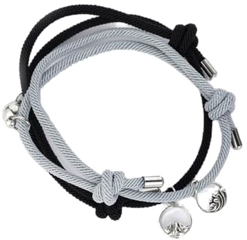 YOUHU Handgjorda flätat armband, par magnetiskt armband set handgjort vänskapsarmband ömsesidig attraktion grå/svart rep mode smycken Bff armband present