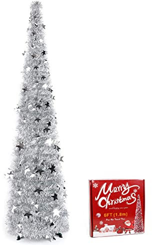 Árbol de Navidad Artificial y Plegable de 1.8 m con Lentejuelas - Decoración con Soporte