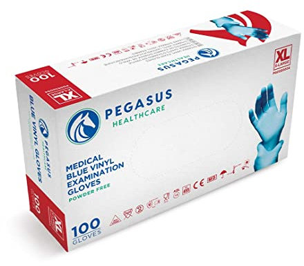 Pegasus Healthcare Blue Disposable Vinyl Medical Examination Gloves Powder & Latex Free (XLarge)