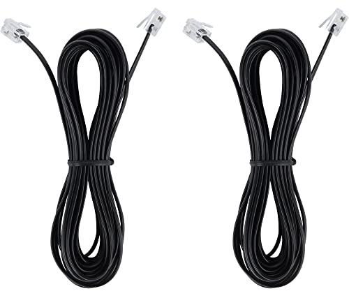 LanSenSu 15-Feet Phone Telephone Extension Cord Cable Line Wire with Standard RJ11 6P4C Plugs for Landline Telephone,(Black15-ft, 2Pack)