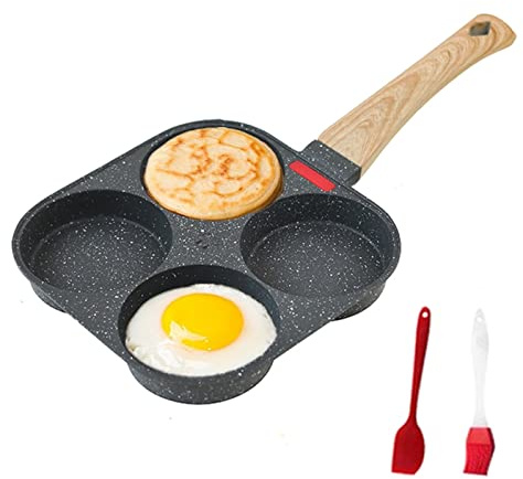HUPECHAM 4-Cup Egg Pan Nonstick, and Granite Egg Frying Pan, Versatile Breakfast Skillet for Eggs, Pancakes, Plett, Crepes, Compatible with Gas Stove and Induction Cooktop