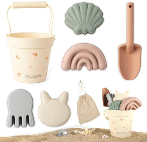 coolable 6 PCS Strandspielzeug für Kinder, Silikon Strandspielzeug Set, inklusive Eimer, Schaufel und 4 Sandformen für Jungen und Mädchen(Regenbogen)