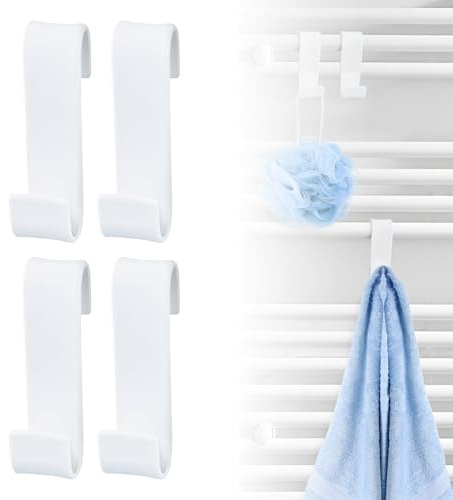 Fengxunzmm 4 Piezas Gancho de Radiador baño, Ganchos de toallero para Baño y Cocina (Blanco)
