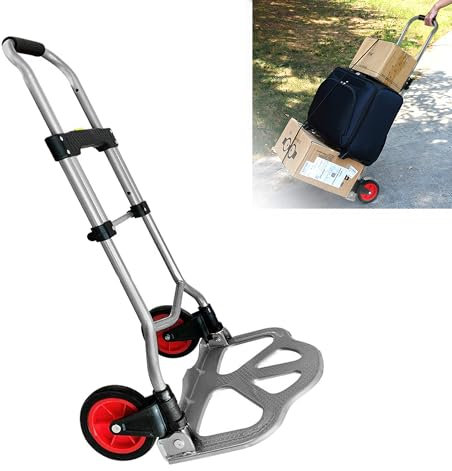 ROSEJANE Diable pliable en aluminium - 80 kg - Multifonction - Réglable en hauteur - Avec grande surface de chargement antidérapante et roues