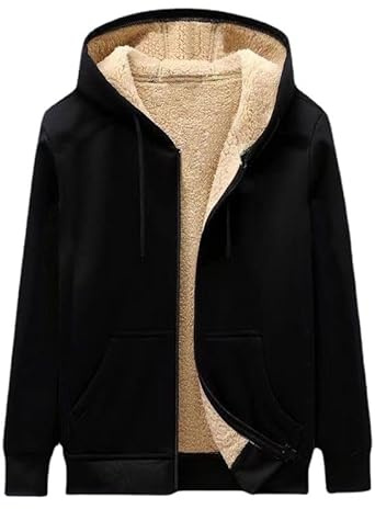 Fumxincg Warm outerwear, Fleece Jacket Teddy Fleece Hoodie Winter Coat Jacket Full Zip Hoodie Teddy Bear Coats Fleece Tops Sweater Outwear unisex wear (UK, Alpha, XL, Regular, Regular, Black)