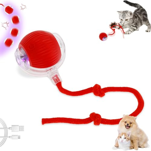 Jokapy Balle Interactive Chat,Jouet Interactif pour Chat avec Lumière LED,Jouet pour Chat d'intérieur,Boule Électrique Automatique Rechargeable par USB Jouet Intelligent pour Chat (Rouge)