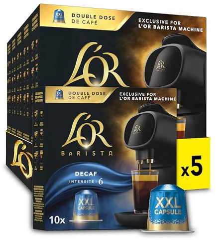L'OR Barista Double Decaff XXL Coffee Pods x10, Pack of 5, Total 50 XXL Capsules