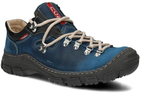 nagaba - Chaussures de randonnée Masculin - en Cuir de Trekking - Mocassins d’extérieur Masculin Cuir véritable, avec Lacets - Basses, Chaussures décontractées - Modèle 055 Bleu Cobalt - 42