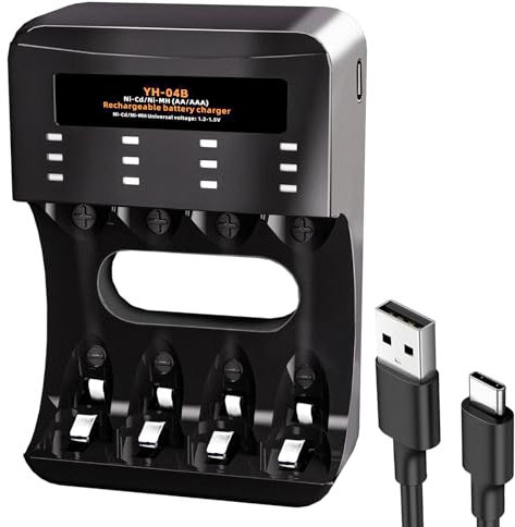 BOANV 4 Slots Chargeur Piles Rechargeable Charge Rapide pour AA AAA Rechargeable avec Port USB-C (4 Slots Chargeur)