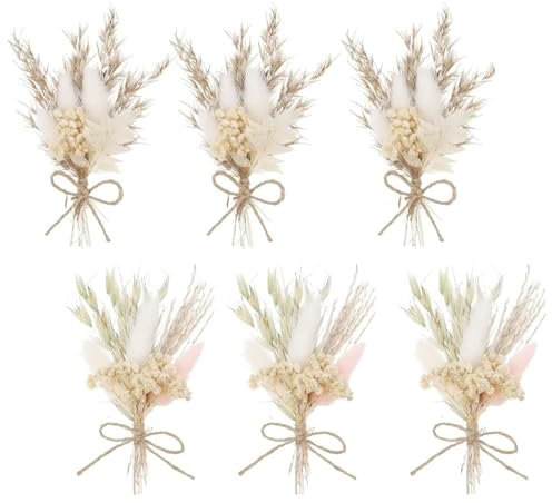Elfinfi 6 Piezas Flores Secas Decoracion, Flores Secas para Manualidades Ramos para Marcos de Fotos DIY, Decoración de Fiestas en el Hogar y Bodas