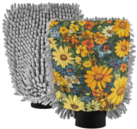 Beauty Spring Waschhandschuh, Gänseblümchen, Mikrofaser, kratzfest, Autowaschhandschuhe, Reinigungshandschuhe, 2 Stück
