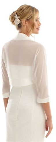 QWWQYDY Chiffon Cardigan Chiffon Satin Wedding Bolero Bridal Occasion Accessories Bride Cover Up Robes Women(Beige,M)