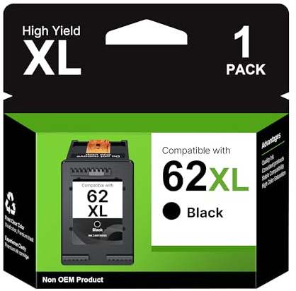 Washope 62XL 62 XL Tintenpatrone Ersatz für HP 62 Schwarz für HP Tinte 62 XL für OfficeJet 200 250 5742 5740 Envy 7640 5540 5640 5646 5548 5545 5547 5642 (1 Schwarz, 1 Pack)