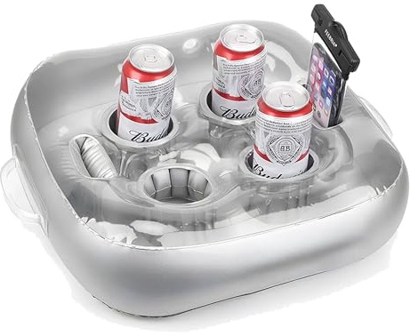 Flytande dryckeshållare, flytande med 6 flaskfack, koppar, telefoner, uppblåsbar dryckeshållare, för poolkul, fest, badtunna, pool och badtunna tillbehör