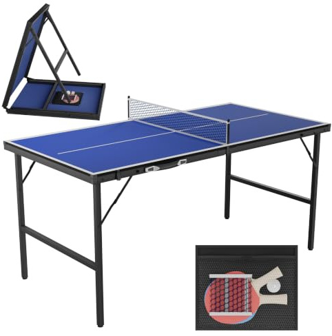 Mini bordtennisbord hopfällbar höjdjusterbar bordtennisbord med nät racket set och bollar
