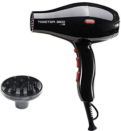 Asuer Group Secador de pelo Twister 3800 Ionic 2100W - Secador profesional iónico turmalina cerámica, color negro - Incluye difusor y 2 boquillas | 3.000.000 iones/seg/cm³