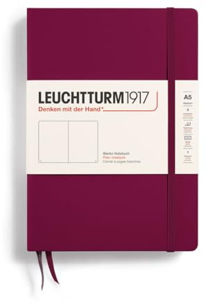 LEUCHTTURM1917 359697 Libreta Medium (A5) 145 x 210 mm, Tapa Dura, 251 páginas numeradas, Port Red, Lisa