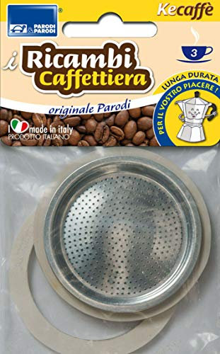 PARODI & PARODI - 3 tazas, recambios compatibles con bialetti y otras marcas, 1 filtro Moka + 2 juntas para cafetera, neutro, estándar