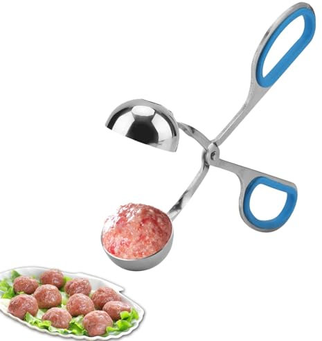 Meat Baller, Edelstahl Antihaft Fleischbällchen Maker Zange Kuchenbällchen Maker mit Gummigriffen Küchenwerkzeug für Obst, Fleischbällchen, Kuchen, Eiscreme 3,5 cm(Blau)
