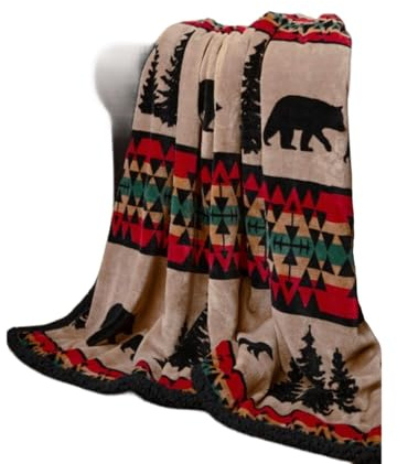 CARSTENS, INC. Ultra Premium Super Soft Plush Sherpa Fleece Oversized Throw Blanket 54 x 68, Bear Trails Black