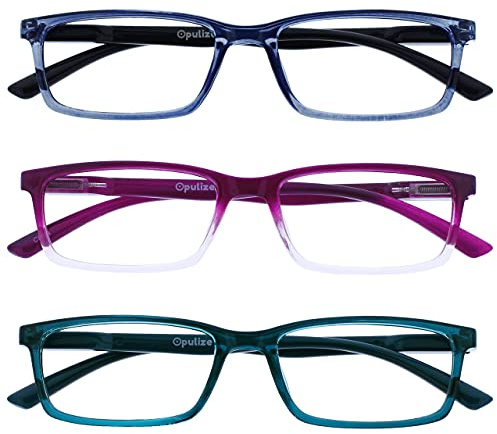 OPULIZE See Gafas Lectura Filtro Luz Azul x3 Estrecha Bisagras de Resorte Mejoran Sueño Reducen Dolor de Cabeza Ordenador Videojuegos Antirreflejante Azul Morado Turquesa Hombre Mujer BBB9-35Q +1.50