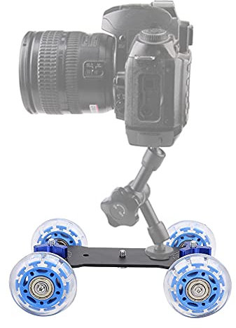 EVTSCAN Carrello per Videocamera da Tavolo Professionale, Mini Carrello per Skater Silenzioso in Lega di Alluminio, Angolo delle Ruote Regolabili, Compatibile con Fotocamera DSLR e Smartphone fino a 2