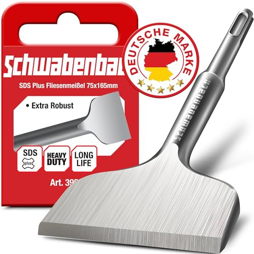 SCHWABENBACH ® Spatmeißel SDS Plus 75 x 165mm - Ideal zum Abtragen von Verputz - Fliesen entfernen - Spatmeißel - Extra Gehärtete Spitze - Mauer schnell Abstemmen mit Bohrhammer (kein SDS MAX)