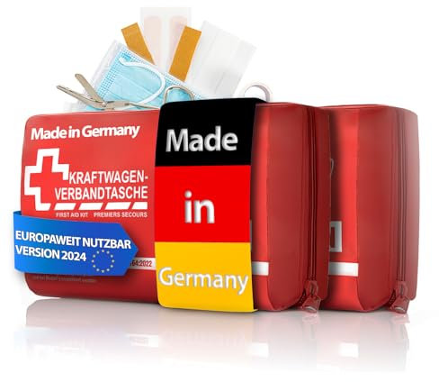 BigDean 2 Stück KFZ Verbandstasche 2025 MADE IN GERMANY Verbandskasten nach aktueller Norm – Erste Hilfe Set Auto europaweit nutzbar – DIN 13164:2022 (StVO konform)