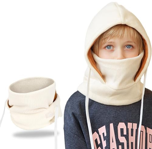 AYPOW Kinder Winter Thermo Fleece Sturmhaube 4-10 Jahre, Multifunktionale Winddichte Gesichtsmaske Skimaske, Warme Strick Fleece Mütze Kapuze Halswärmer Schal für Jungen Mädchen Outdoor-Aktivitäten