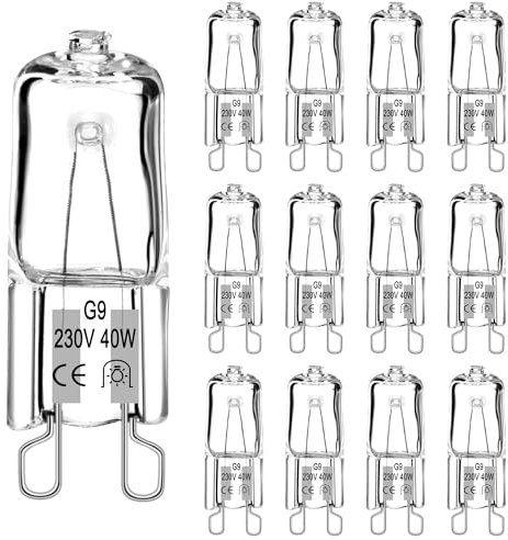 Halogen Leuchtmittel G9 (12 StüCke) Halogen G9 40w 230v, 560LM 2700K Warmweiß Dimmbar Kein Flackern Halogenlampen Stiftsockellampe Für Backofenlampe 300°C Mikrowellen Herd,Deckenleuchten,Wandlampe