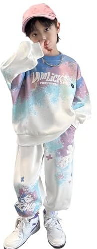 linboo Kinder Sportbekleidung Jungen Trainingsanzug Jogginganzug Dance Set Langarm Hoodie + Sporthose Freizeitanzug, Blau, 146-152