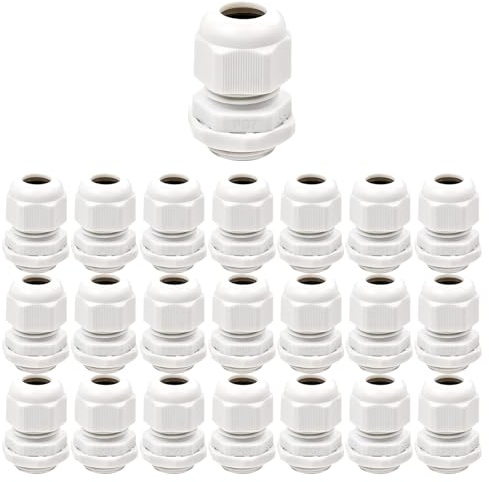 22 Pcs Adjustable Cable Glands, IP68 Waterproof Adjustable Cable Connectors PG7 Plastic Nylon Cable Connectors Gland Joints Locknut Stuffing Glands White