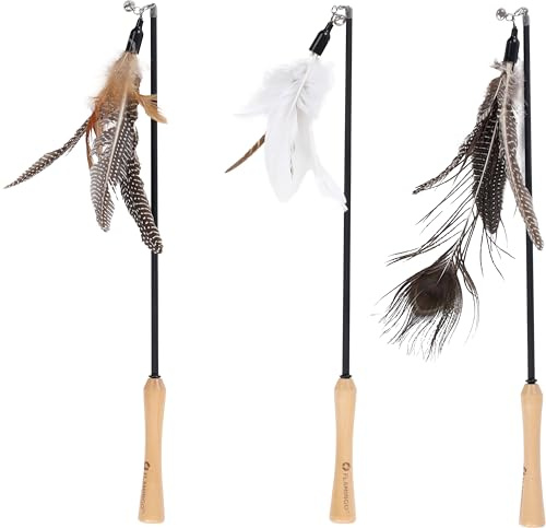Jouet pour Chat - Flamingo Canne à pêche Tyra télescopique avec Bois matatabi – Plumes – Clochette – Longueur 47-77 cm – Aucun Choix de Couleur Possible